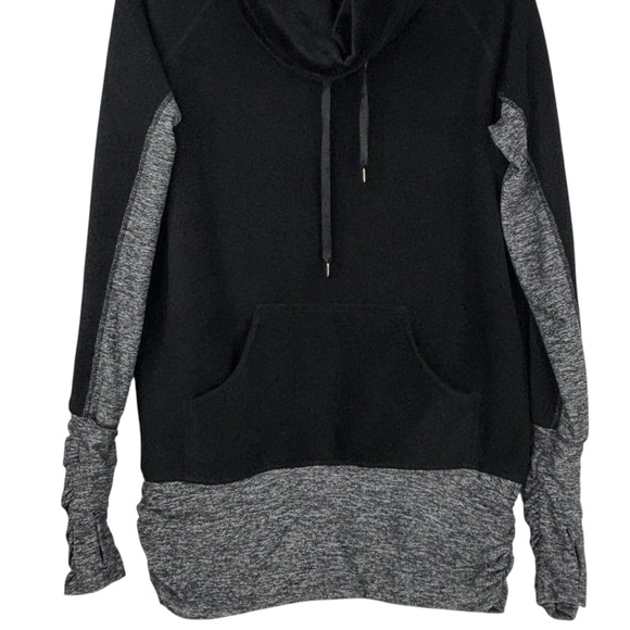 Lululemon Don’t Hurry Be Happy Black & Heather Grey Cowl Neck Fleece Pullover 6 - Picture 3 of 8